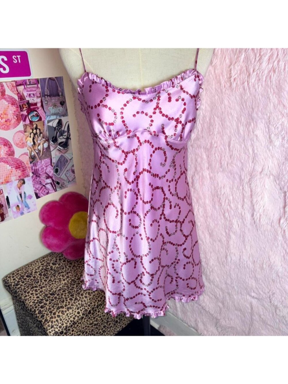2007 Victoria's Secret pink and red rose slip dress